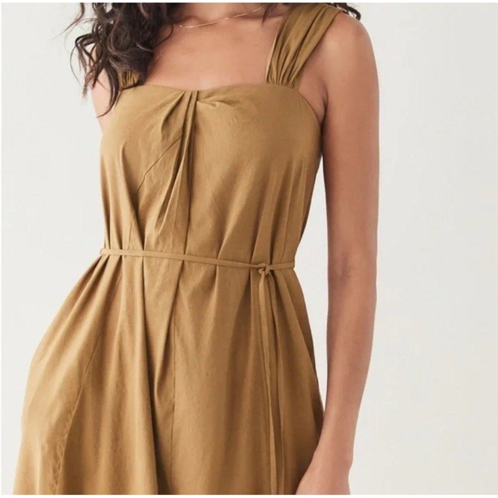 Vince Linen Blend Sweetheart Neck Midi Dress Trapeze Sleeveless Brown Women's XL